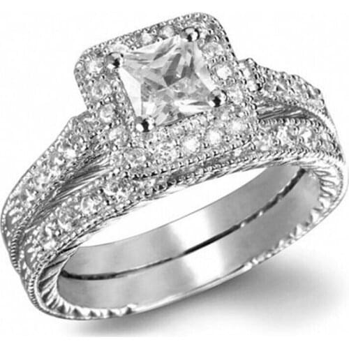 Free Shipping SZ5-11 Engagement Ring Set 1.5CT Top quality AAA Zircon 10KT White Gold Filled Womens Wedding Band Bride Jewelry