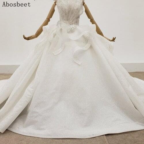 Elegant Shiny Ball Gown Wedding Dress 2021 Strapless Neck White Cathedral Train Wedidng Gown Bridal Lace Up Back Fancy Beading