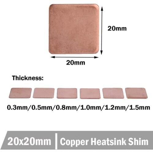 10pcs 20x20mm Pure Copper Heatsinks Copper Pad 0.3mm 0.5mm 0.8mm 1.2mm 1.5mm Heatsink Copper Shim Thermal Pads for Laptop IC