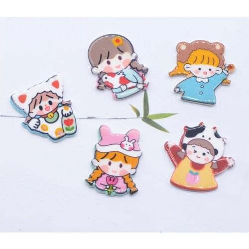 10Pcs Paired Cute Flower Girl Resin Accessories Home Decoration Phone Shell DIY Crafts Accessories Planar Resin