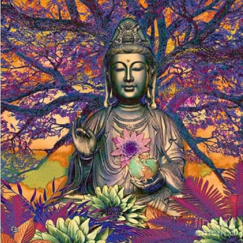 5D Diamond Painting Kits Portrait Buddha Full Round With AB Drill Diamond Embroidery Religious Icon Zen Diamond Mosaic Art