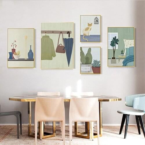 Abstract Nursery Canvas Painting,Greenery Print,Boho Wall Art Pictures,Cats Poster,Cactus,Modern Kids Decor