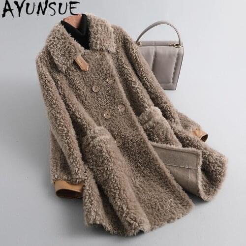 AYUNSUE Autumn Casual Real Sheep Shearling Coat Female Winter 2021 Korean Wool Jacket Womens Fur Coat Casaco Feminino Gxy366