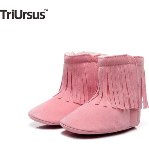 Newborn Baby Girl Boots PU Pink Tassel Fashion Warm Toddler Girl Little Booties Shoe 2021 New Winter Soft Sole Walkers for Girls