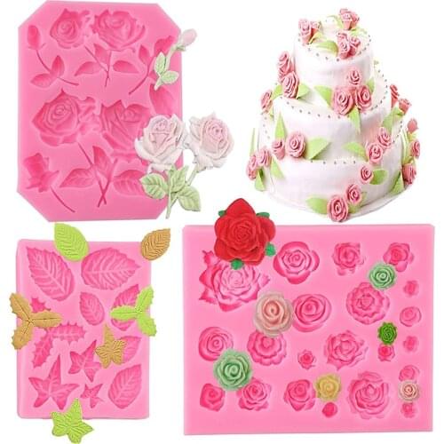 Rose Flowers & Leaves Fondant Silicone Candy Molds Candy Silicone Molds for Chocolate Fondant Polymer Clay Cake Decoration