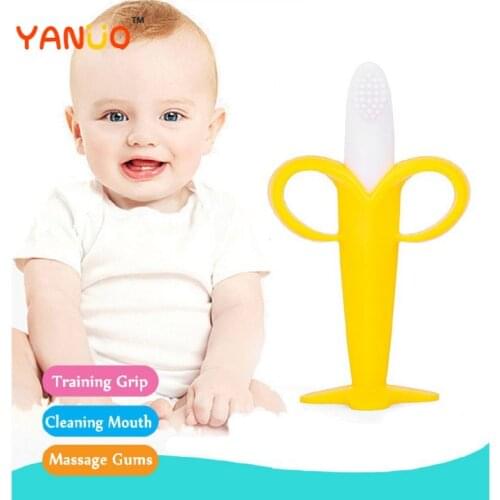 YANUO Baby Teether Full Silicone Banana Teether Baby Molar Three-dimensional Banana Toothbrush Silicone Teether