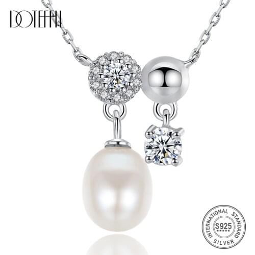 DOTEFFIL Luxury Brand New 925 Silver Necklace Natural Freshwater Pearl Pendant Necklace Chain Women Fine noble Jewelry Lady Gift