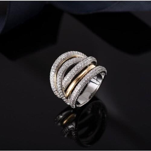Funmode Luxury AAA Cubic Zircon Pave Multi Layer Statement Engagement Ring Bridal Jewelry bague femme Wholesale FR181