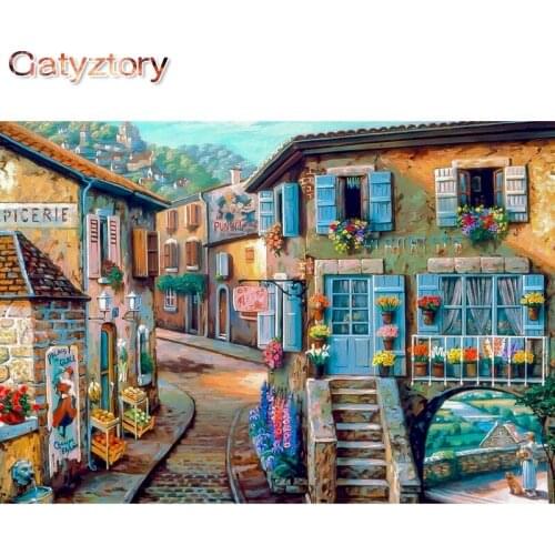 GATYZTORY Frameless House Alley DIY Painting By Numbers Landscape Acrylic Paint By Numbers Modern Wall Art Picture Home Decor