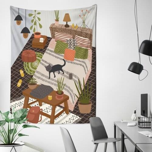 Ins Illustration Bohemia Africa Cat Wall Hanging Canvas Painting Nordic Tapestry For Living RoomTree Wall Cloth
