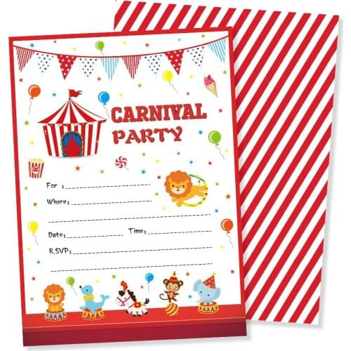 Carnival Circus Animals Cards Birthday Party Invitations Cartoon Baby Shower Invitations Wedding Kids Birthday Party Decorations