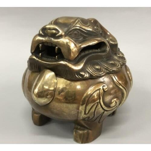China brass archaize mythical wild animal Incense burner crafts statue