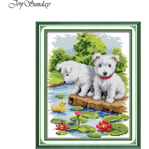 Factory Outlet Joy Sunday Counted Cross Stitch Kit Dogs Patterns DMC 14CT 11CT DIY Needlework Embroidery Set Printed Home Decor