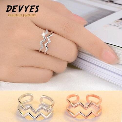 Fashion Design Double Wave Shape Zircon Gold Open Rings For Woman Luxury Korean Finger Jewelry Wedding Party Unusual Girls Ring