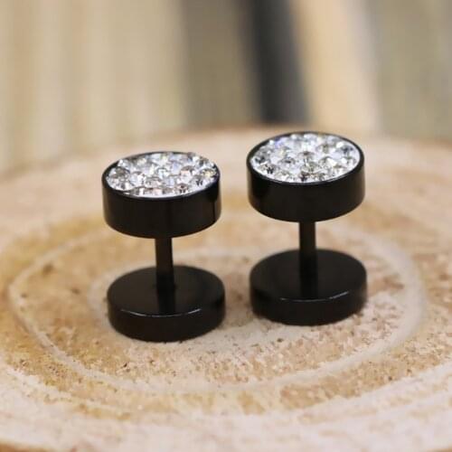 Fashion Soft Ceramic Zircon Gold Black Color Stainless Steel Earring For Women Men Punk Gothic Barbell Earring Man Jewelry