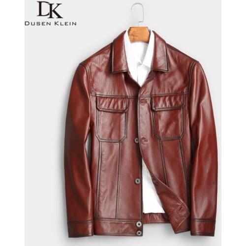 Mens Genuine Leather Jacket Cow Leather Suit Coat Short 2018 New Designer Brand Luxury X88005