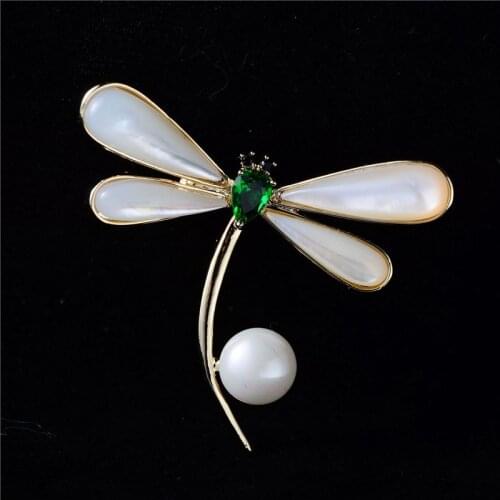 OKILY Delicate Corsage Natural Shell Dragonfly Brooches Fashion Pearl Insect Brooch Pin Suit Accessories for Men and Women Gift