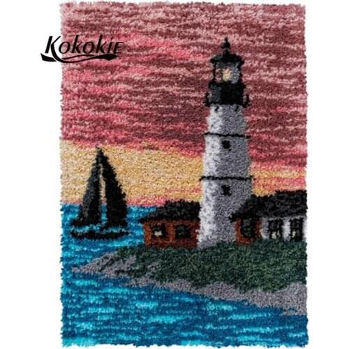 Landscape latch hook kits for adults floor printed canvas yarn carpet diy latch hook rug kits carpet embroidery carpet diy rug