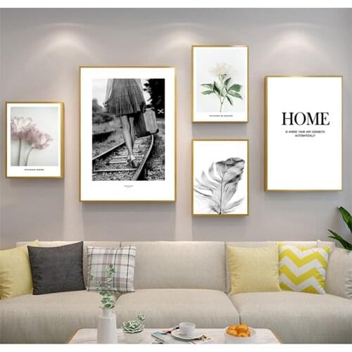 Wall Pictures For Living Room Bedroom Decor White Rose Pink Flower Feather Wall Art Canvas Painting Nordic s And Prints