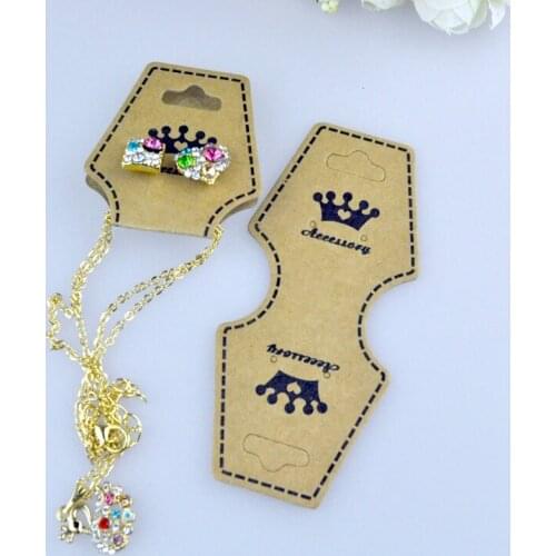 No Logo Necklace Display Cards 200pcs/lot Brown Paper Necklace Display Packaging Card Tags With Crown Design