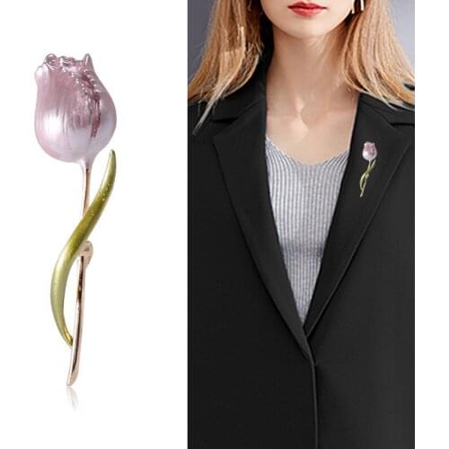 New Enamel Tulip Brooches For Women Flower Wedding Office Party Brooch Pins Gift