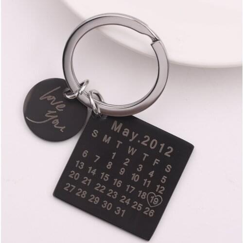 Personalized Initial Letter Calendar Keychain Birthday Date Key ring Special Date Gifts Wedding Custom Jewelry Decoration