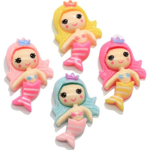 Ovely Little Miss Mermaid Resins Cabochons Resin Mermaid Girl Tails Water Ocean Mythical Cabs Hair Bands DIY Flat Back
