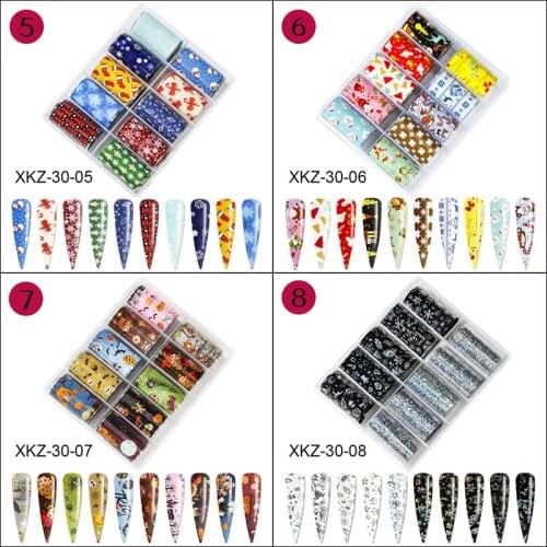 10Pcs/Set Christmas Nail Foils Colorful Foil Nail Art Transfer Stickers Decal 1/box Halloween Christmas Transfer Foil Sticker
