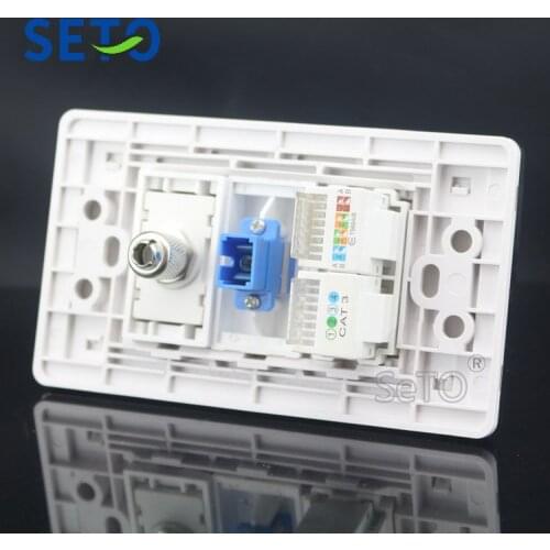 SeTo 120 Type RJ45 Cat5e Network Lan + TV + SC + RJ11 Cat3 Telephone Panel Wall Plate Socket Keystone Faceplate