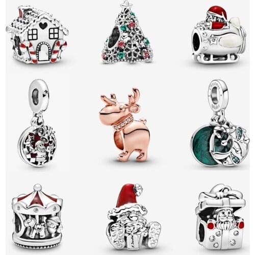 925 Sterling Silver Charms Beads Original Christmas Tree Santa Snow Charm Fit Pandora Bracelets Necklaces Diy Jewelry For Women