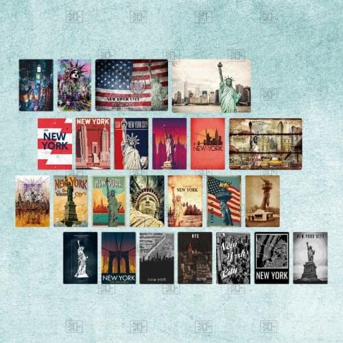 New York Statue Of Liberty American Flag Home Wall Paste Hanging Poster Retro Home Decoration Metal Tin Plaque For Bar Club