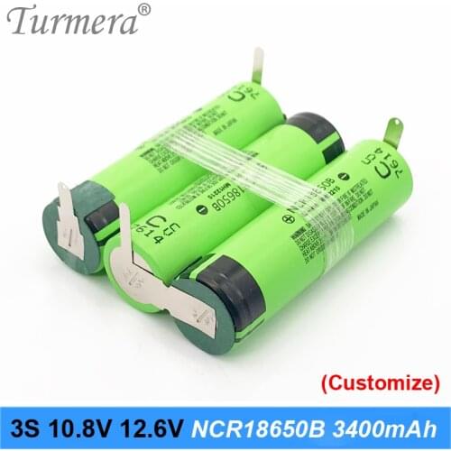 Turmera 18650 battery 3400mah ncr18650b 12.6v 16.8v 21v battery for screwdriver battery weld soldering strip customize battery