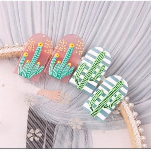 Spring style 30pcs/lot Cactus pattern print geometry Arched shape acrylic beads diy jewelry earring/garment accessory