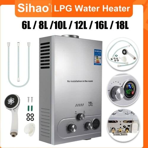 VEVOR LPG Water Heater 6L/8L/10L/12L/16L/18L 36KW Water Heater Thermostat Propane Gas Heater Butane Gas Water Heater For Camping