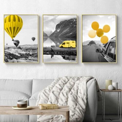 Balloon Landscape Nordic Canvas Painting Home Wall Decor Modern Poster Art Print Living Room Yellow Style Nordic Decor Painting