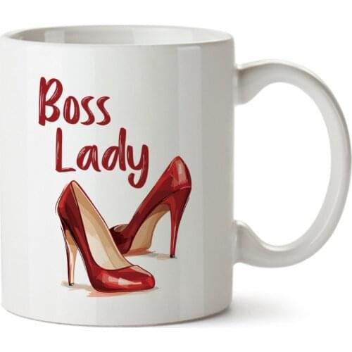 Boss Lady with Red High Heels Funny Coffee Mug - 11 oz - Ceramic -Gifts, Cups for Women, Girls, Mom, Lawyer