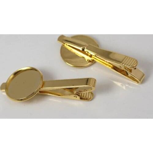 Tie Clip Bar with Round Bezel Blank Steampunks Cabochons Base Settings Gold tone plated Mens Metal Tie Clips Clasps Findings
