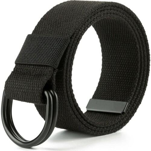 AWAYTR 3.8cm Wide Double Ring Buckle Canvas Belt for Women Men Casual Wild Unisex Woven Belt ffor Jeans 120CM