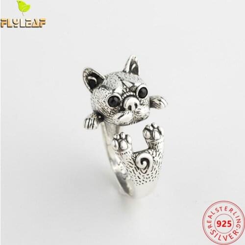 Retro Thai Silver Puppy Dog Open Rings For Women 925 Sterling Silver Original Handmade Female Vintage Jewelry 2021 Trend New
