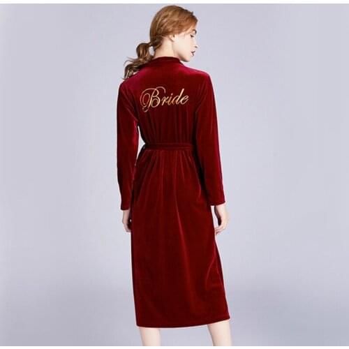 Autumn New Velour Kimono Robe Sexy Sleepwear Lingerie Chemises Women Silky Long Nightgown Embroidery Wedding bridesmaid Robes