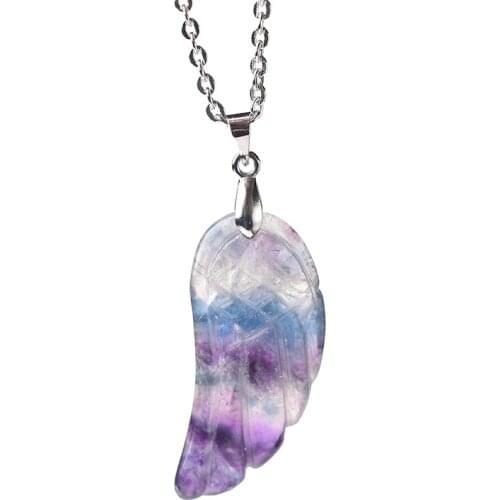 1PC Natural Stone Crystal Feather Pendant Colourful Fluorite Fashion Simple Mineral Jewelry For Men Women Jewelry DIY Gift