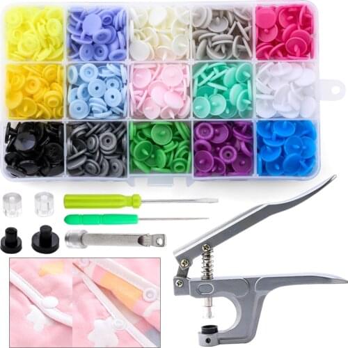 100/150 Sets T5 Plastic Snap Button with Snaps Pliers Tool Kit & Organizer Containers，DIY Garment Press Stud Fasteners