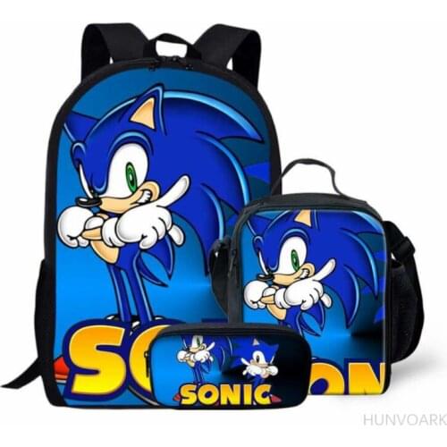 16 Inch Fashion Backpack SONIC RACING 3PCs/Set Kids School Bags Cartoon Animal Designer Teenagers Book-Bags Set