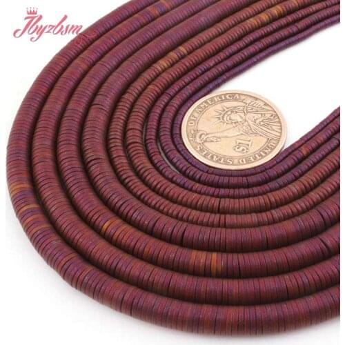 1x2,1x3,1x4,1x6mm Purple Frost Heishi Beads Hematite Natural Stone Spacer Loose Beads For DIY Women Bracelet Jewelry Making 15"