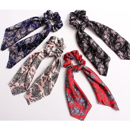 2020 Bow Streamers scrunchie for girls good quality vintage floral print chiffon long hair ribbon pony tail haar accessories