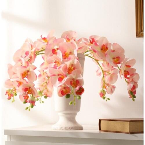 5Pcs/lot 9Heads Large Butterfly Orchid Artificial Flowers Decoration Home Wedding Display Fake Orchid Silk Flowers Branch Wreath