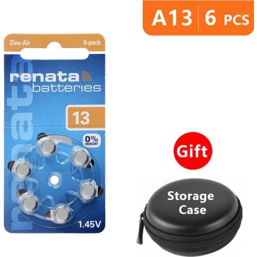 Hearing Aid Batteries Size 13 za Renata,Pack of 6,Orange Tab PR48 1.45V Type A13 e13 AU-6nh Zinc Air Battery p13 with Box Case