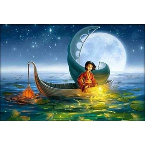 5D DIY diamond painting Moon boat Diamond Embroidery Full Cross Stitch Rhinestone Mosaic Home Decor Handmade Gift