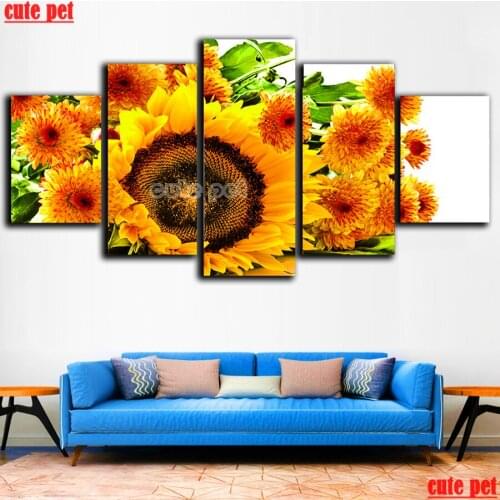 Diamond Painting Sun flower Cross Stitch Diamond Embroidery 5D Diamond Decoration Full Square round Drill Handmade decor 5Piece