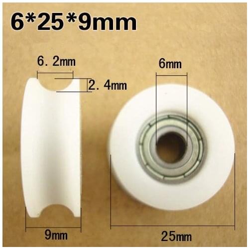 Free Shipping 10PCS 3D Printer Bearing accessories POM pulley U groove 6x25x9mm